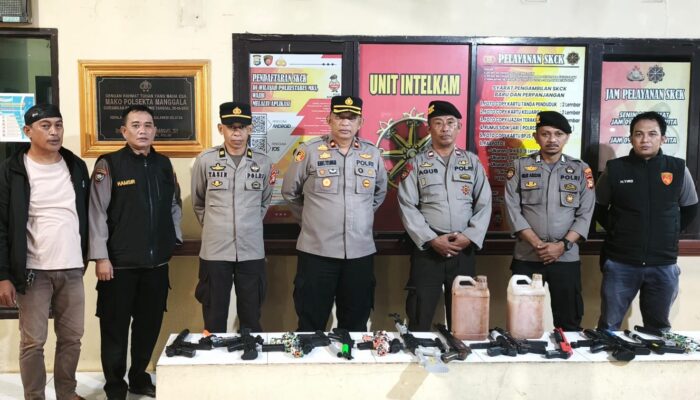 Patroli Skala Besar Polsek Manggala Amankan Knalpot Brong, Miras Ballo, dan Senjata Mainan